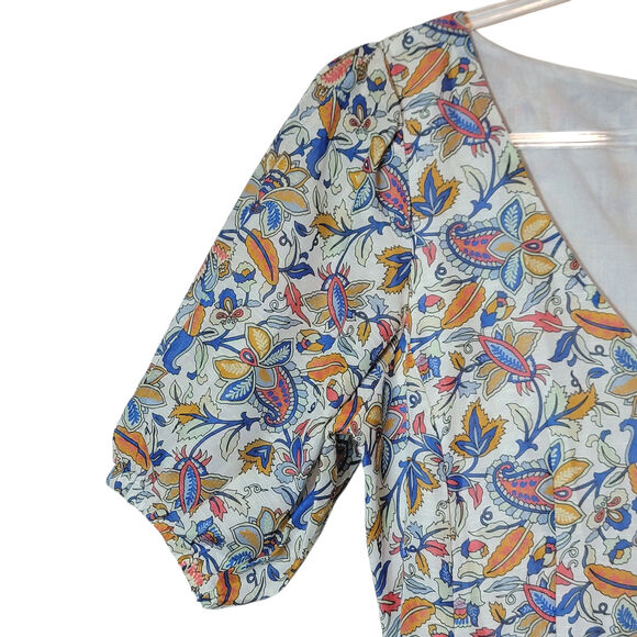 Boden Floral Paisley Print Midi Dress Full Skirt Short Sleeve Linen Summer 10L - Picture 4 of 16